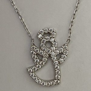 😇Angel necklace 925 silver clear cz stones wings